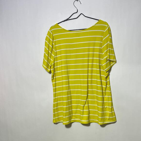 Lane Bryant Shirt Womens 22/24 Yellow White Short Sleeve Ribbed Knit Sweetheart - Picture 6 of 8